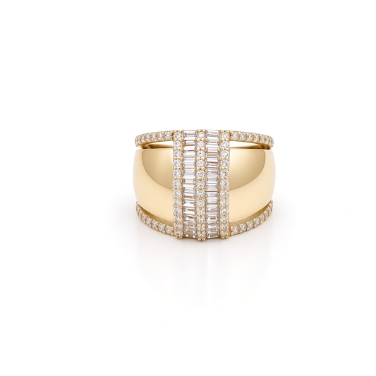 10K Yellow Gold Fashion Baguette Ring with White Stones / Size: 7.5 / Weight: 3.6 GR / CQWR0FS-12