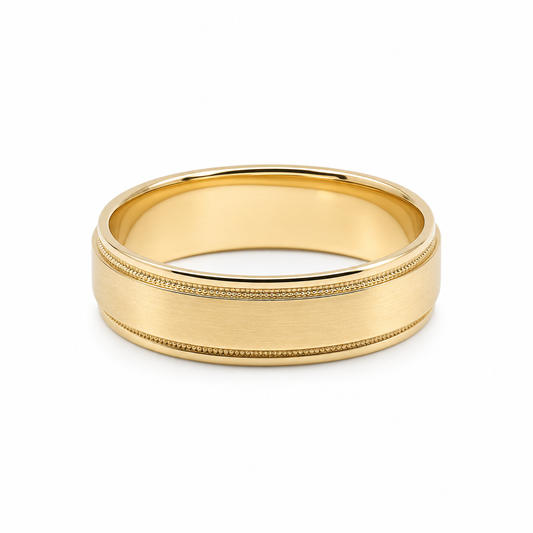 14K Yellow Gold Men's Wedding Band With Design / Size: 10 / Weight: 5.8 GR / WBEEMWB4DS-20