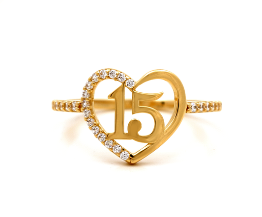 14K Yellow Gold Quinceañera Women's Ring with Cz / Size: 7 / Weight: 1.6 GR / P02CR-3131