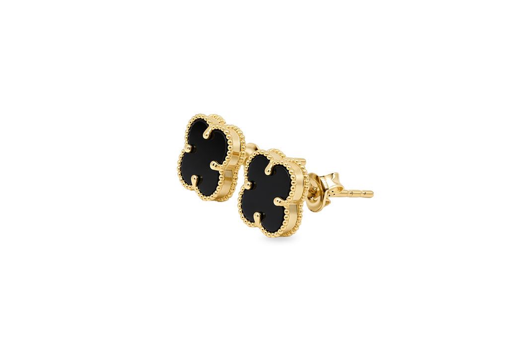 10K Yellow Gold Black Clover Earrings / Size: 9mm / Weight: 1.3 GR / P04VC-4