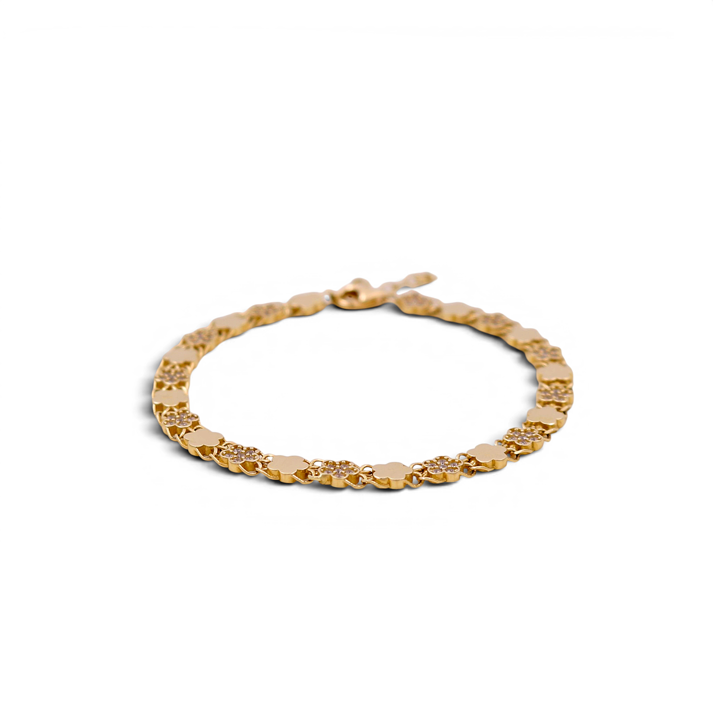 14k Yellow Gold Flower Women's Bracelet with Cz / Size 7"/  Weight 5.1GR / ISWB4FL