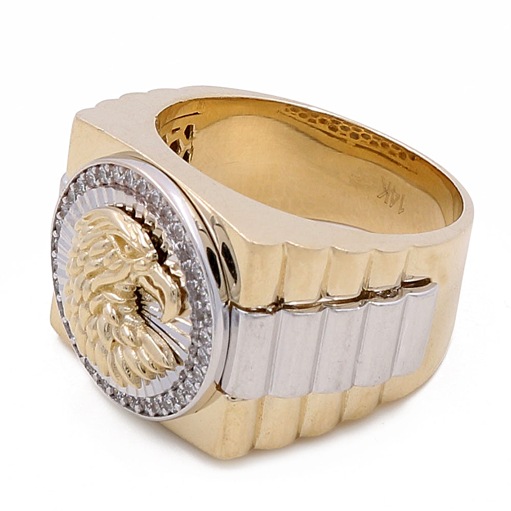 14K Yellow and White Gold Eagle Men’s Ring / CZ / Size 10 / Weight: 15.1 GR