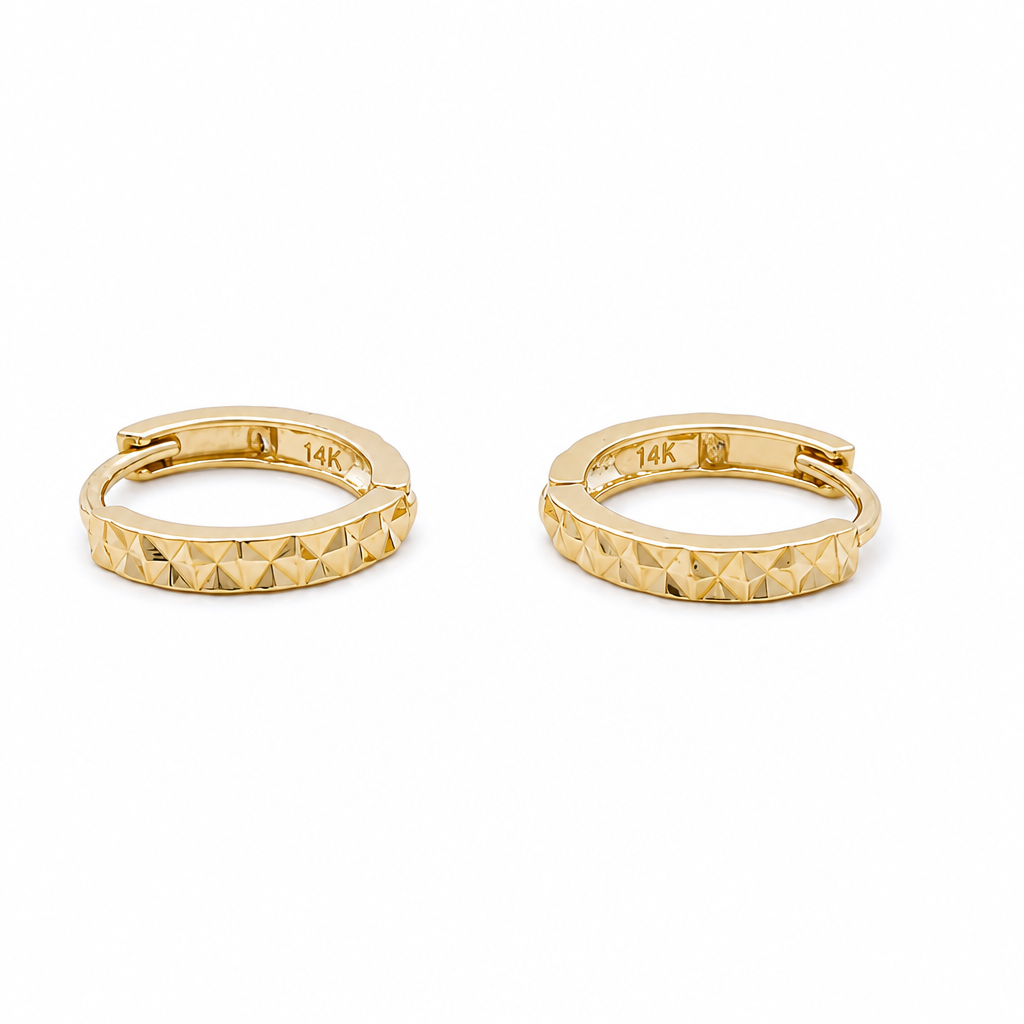 14K Yellow Gold Small Hoops Earrings with Diamond Cut / Size: Small / 0953000