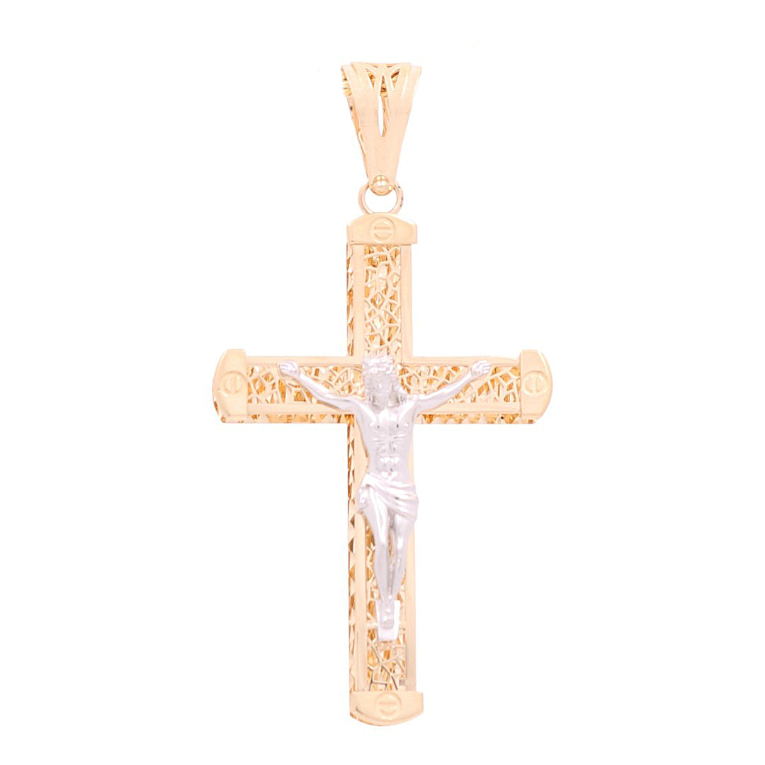 14K Yellow and White Gold Cross with Christ Pendant / Weight: 8.0 GR / 711-00136