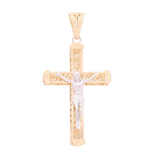 14K Yellow and White Gold Cross with Christ Pendant / Weight: 8.0 GR / 711-00136