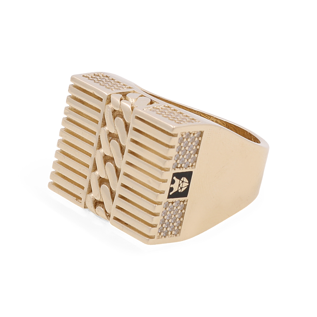 14K Yellow Gold Men’s Fashion Ring / CZ / Size 8 / Weight: 9.3 GR / COMR4MON-6