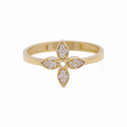 14K Yellow Gold Flower Women's Ring with Cz / Size: 8 / Weight: 1.8 GR / CPWR4FL-1