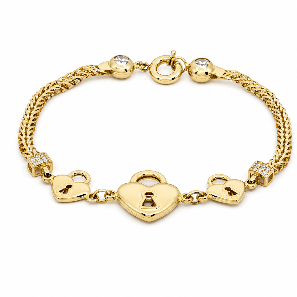 14K Yellow Gold Women's Bracelet with Fashion Hearts / Size: 7.5" / Weight: 6.5 GR / DOWB4FSHR