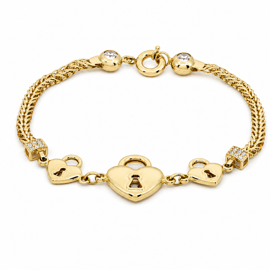 14K Yellow Gold Women's Bracelet with Fashion Hearts / Size: 7.5" / Weight: 6.5 GR / DOWB4FSHR