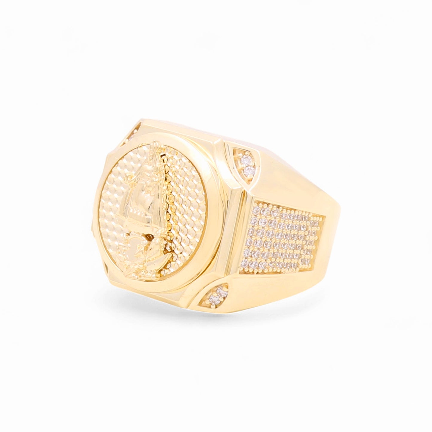 10K Yellow Gold Virgen de la Caridad Men's Ring with Cz / Size: 11 / Weight: 9.8 GR / 711-99999
