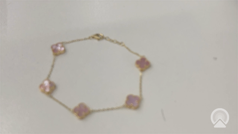 14K Yellow Gold Women's Bracelet with Five Pink Clover / Size: 7" 9mm / Weight: 2.9GR / BOWB4CLV-8