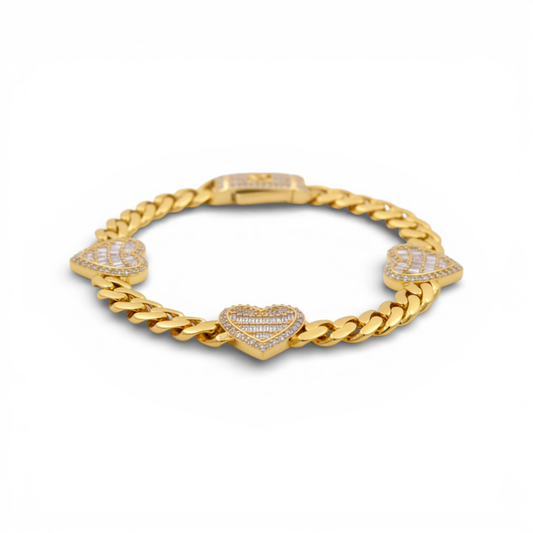10K Yellow Gold Monaco Women's Bracelet with Fashion Hearts / CZ / Size: 7.5" / Weight: 12.8 GR / DOWB0MONHR-1