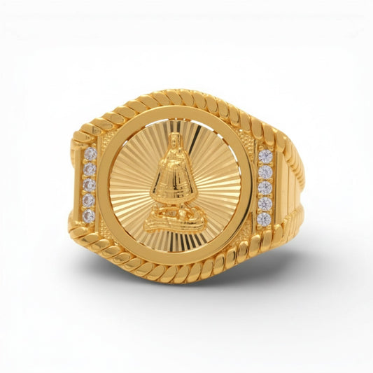 10K Yellow Gold RD Virgen de la Caridad Men's Ring with Cz / Size: 11.5 / Weight: 7.7 GR / DQMR0VC-1