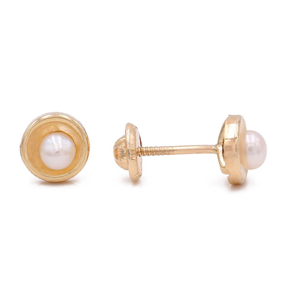 14k Yellow Gold Stud Earrings With Pearl / 6-405701PN