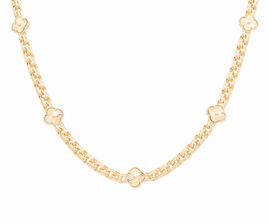14K Yellow Gold Chinese Link Necklace with Gold Clover / Size: 18” / Weight: 34 GR / DONK4CLV