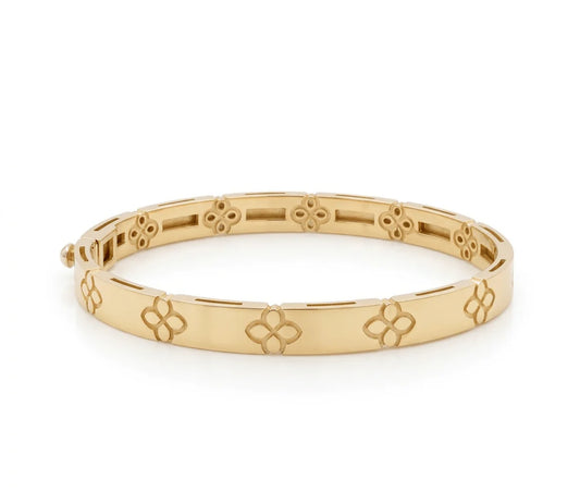 14K Yellow Gold SemiSolid Flower Bangle Bracelet / Weight: 22.5 GR