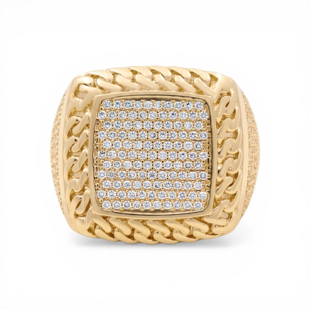 10K Yellow Gold Fashion Men's Ring with Chain Design and Cz / Size :10.5 / Weight: 9.7 GR