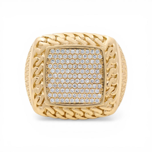 10K Yellow Gold Fashion Men's Ring with Chain Design and Cz / Size :10.5 / Weight: 9.7 GR