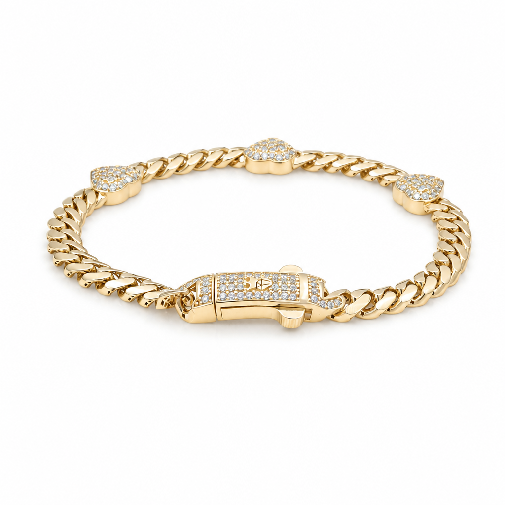 10K Yellow Gold Monaco Women's Bracelet with Hearth and Cz Stone / Size: 7.5'' / Weight: 9.3 GR / DOWB0MONHR-2