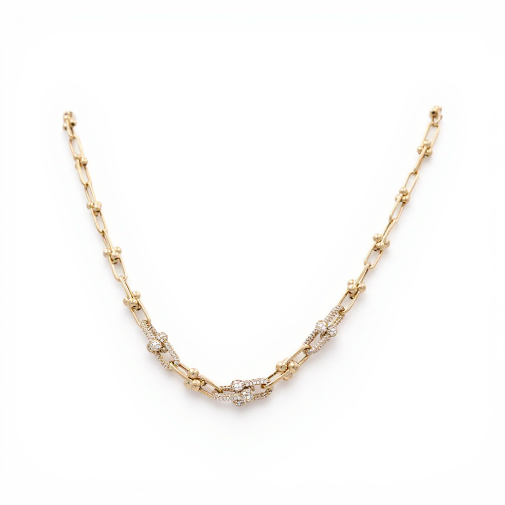 10K Yellow Gold Women's Fashion TT Neckace with Cz / Size: 18" / Weight: 17.7 GR