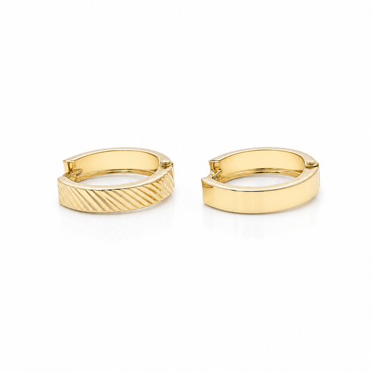 14K Yellow Gold Diamond Cut Hoops Earrings / Size: 4mm X 15.7mm / Weight: 1.9 GR  / DOEH4DC4X15.7