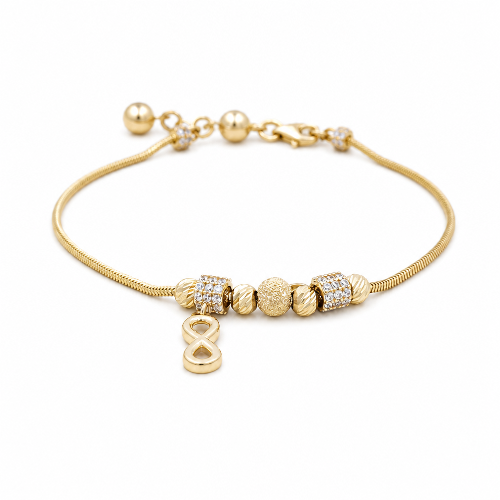 14k Yellow Gold Fashion Women's Bracelet with Infinity and Cz / Size: 7.5" / Weight: 5.5 GR / CCFWB4IF