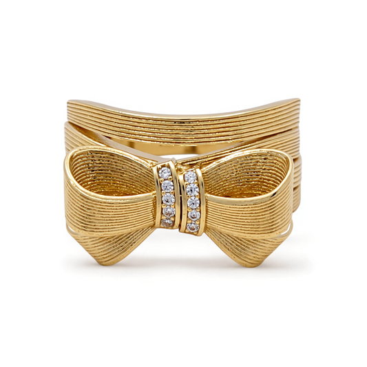 10K Yellow Gold Ribbon Women's Ring with Cz / Size: 7 / Weight: 5.2 GR
