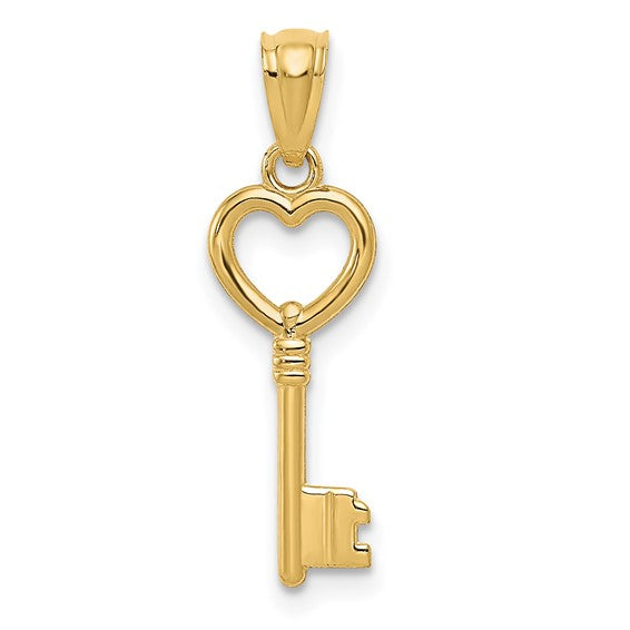 14K Yellow Gold 3DHearth Key Charm  / Weight: 0.5gr / YC1029