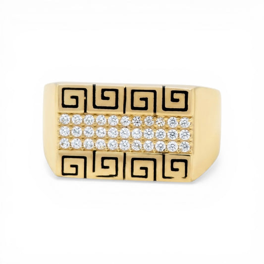 10K Yellow Gold Fashion Men's Ring with Greek and Cz / Size :10.5 / Weight: 3.7GR