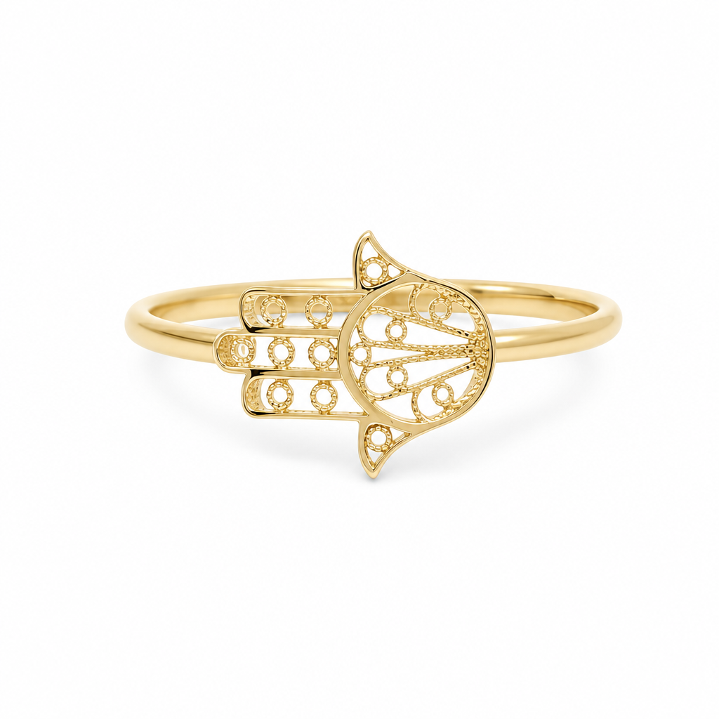 14K Yellow Gold Hand of Fatima Women's Ring / Size: 9 / Weight: 1.2 GR / DQWR4MF