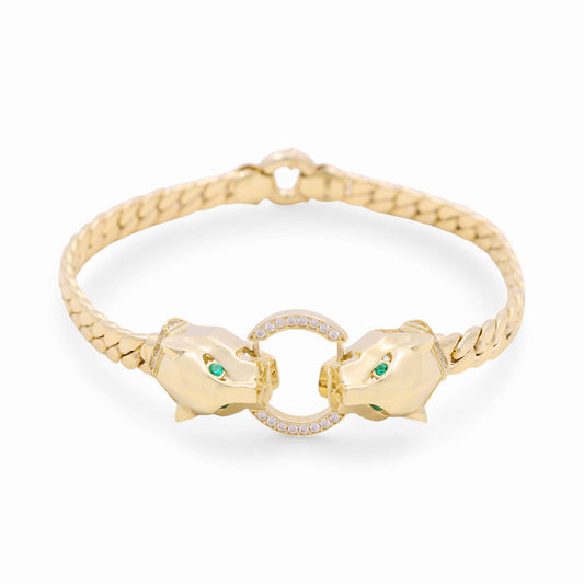 10K Yellow Gold Fashion Cuban Link Women's Bracelet with Panther/ Size: 7.5" / Weight: 10.3 GR / DPWB0PTCL
