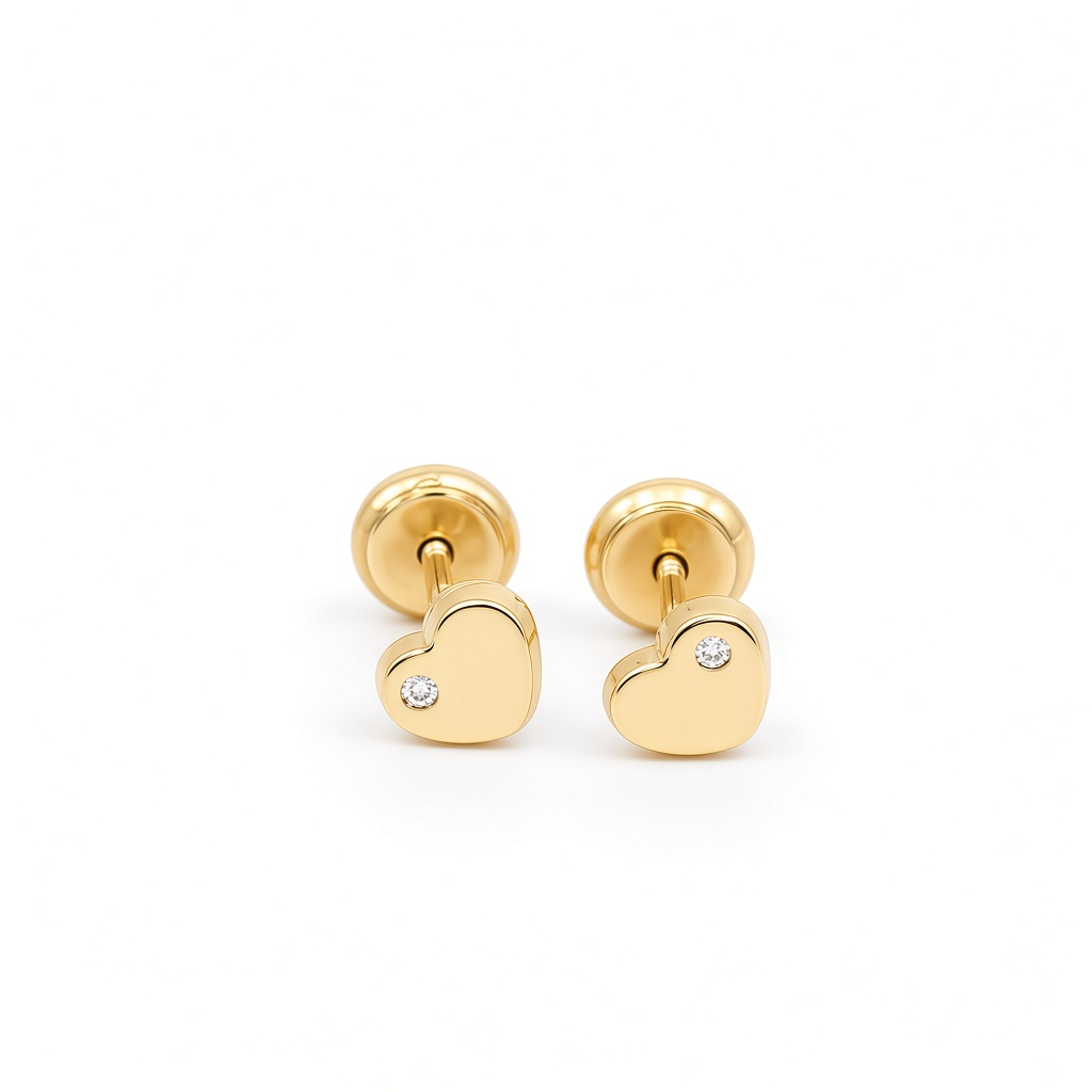 14K Yellow Gold Heart Stud Earrings with Cz / 6-438001PSF