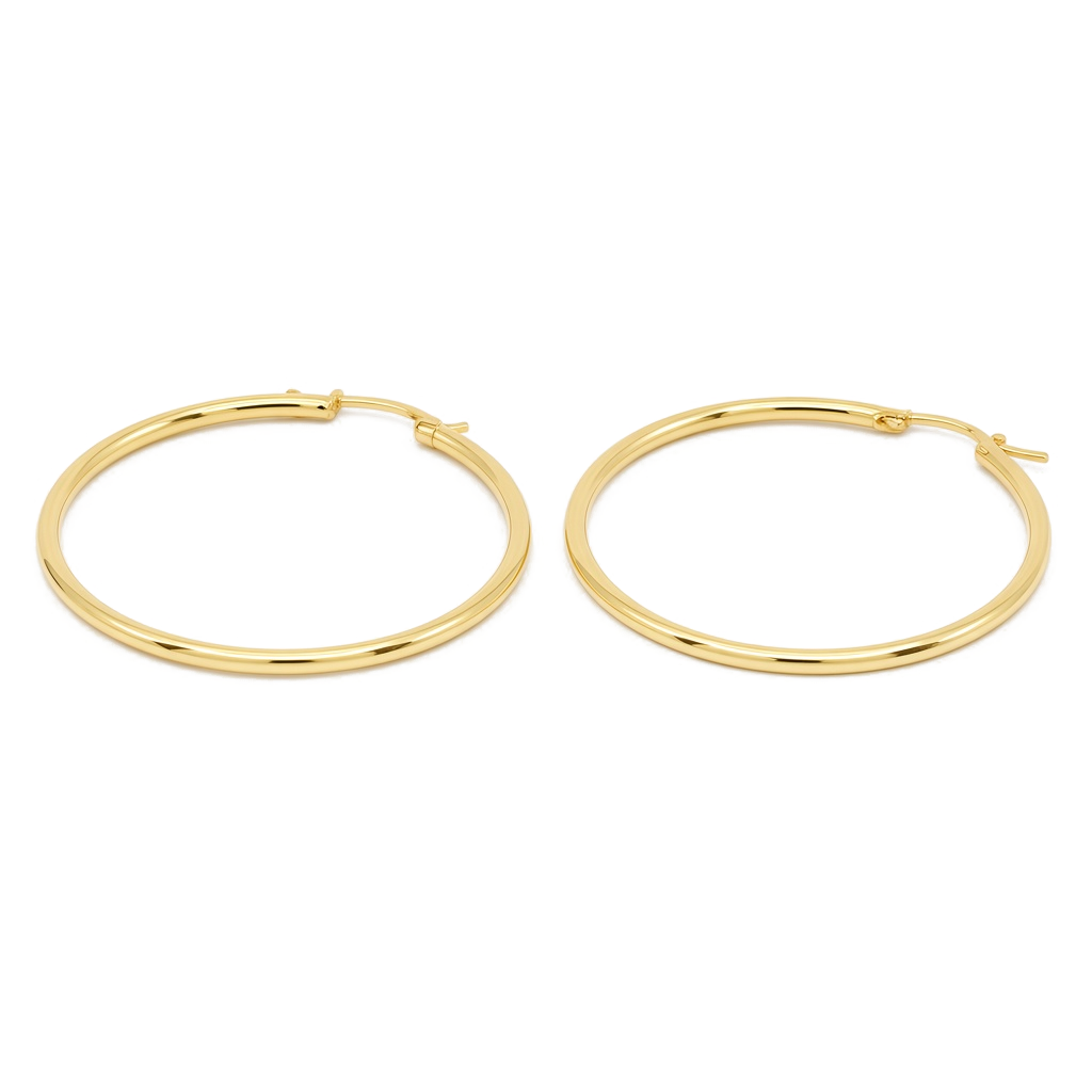 10K Yellow Gold Plain Hoop Earrings / Size: 2mmx36mm / Weight: 2.4 GR / DOEH0PL