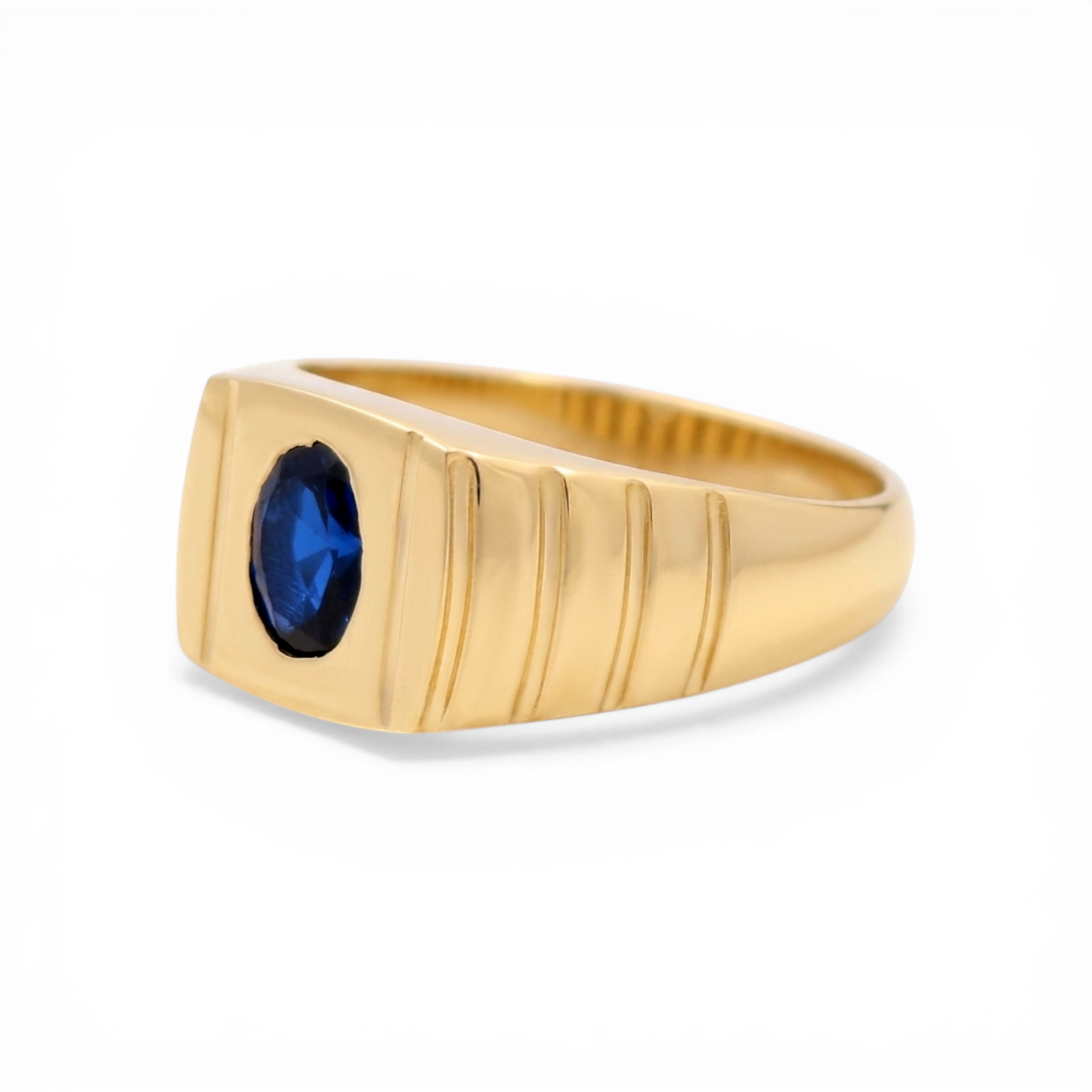10K Yellow Gold Fashion Men's Ring with Dark Blue Stone/ Size: 11.5 / Weight: 6.7GR / CLBMR0FS-2