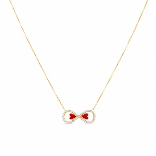 14K Yellow Gold Necklace with Infinity and Red Hearts Pendant / Size: 18" / Weight: 2.4 GR / CCNK4IN