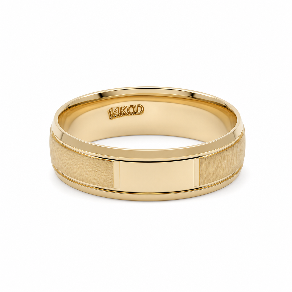 14K Yellow Gold Men's Wedding Band With Design / Size: 10 / Weight: 5.2 GR / WBEEMWB4DS-15
