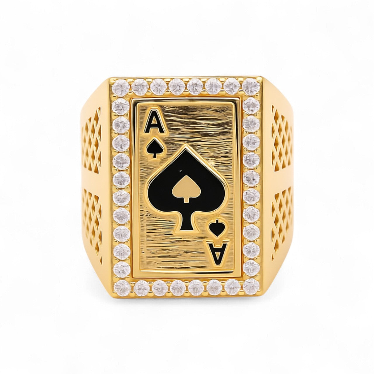 14K Yellow Gold Deck of Cards Ring with Black Enamel / CZ / Size 11 / Weight: 10.1 GR / COMR4DK-3