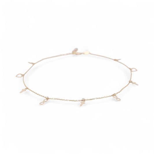 10K Yellow Gold Cable Link Women's Anklet Bracelet with Hanging Cross and Hearts / Size: 10.5" / Weight: 1.5 GR / CQAB0CSHR