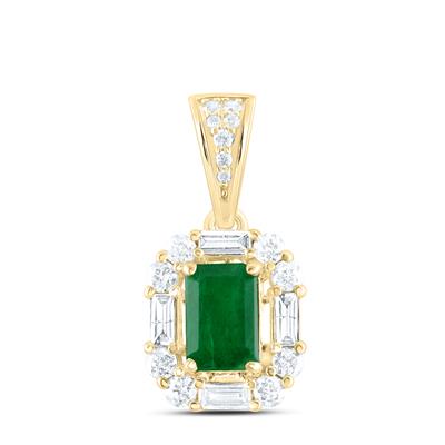 14K Yellow Gold Women's Pendants with Emerald and Diamonds / Stone: 1