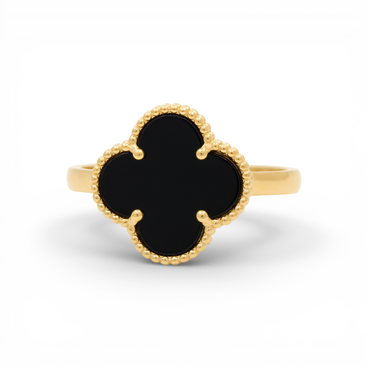 10K Yellow Gold Small Black Clover Women's Ring / Size: 7 / Weight: 1.4 GR / P04VR-14
