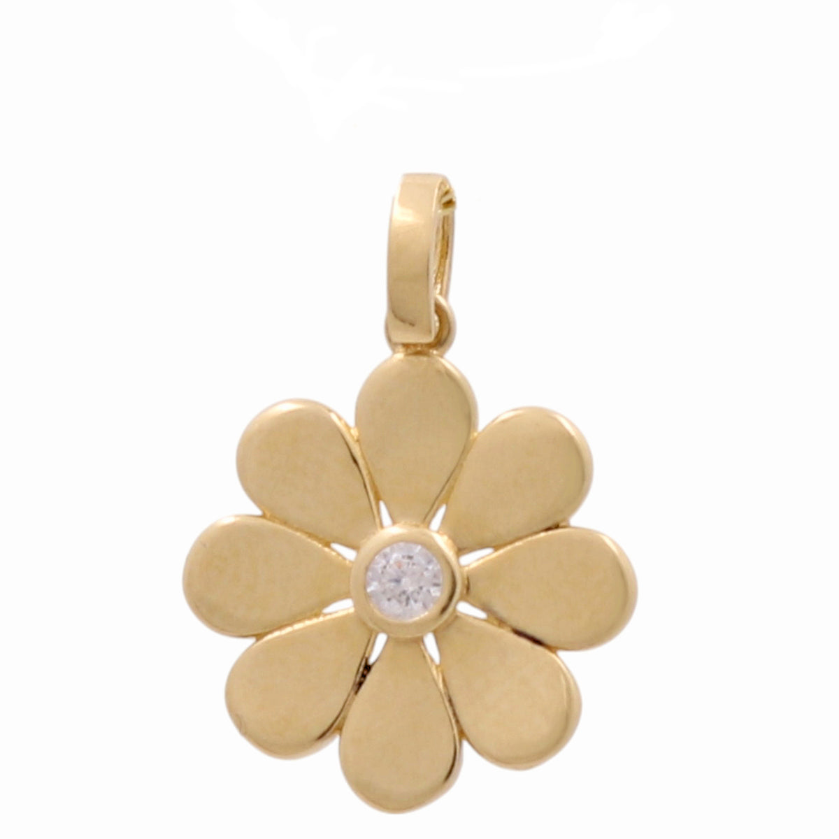 Dije de flor de oro amarillo 14K con zirconia / Peso: 1GR / CPPD4FL