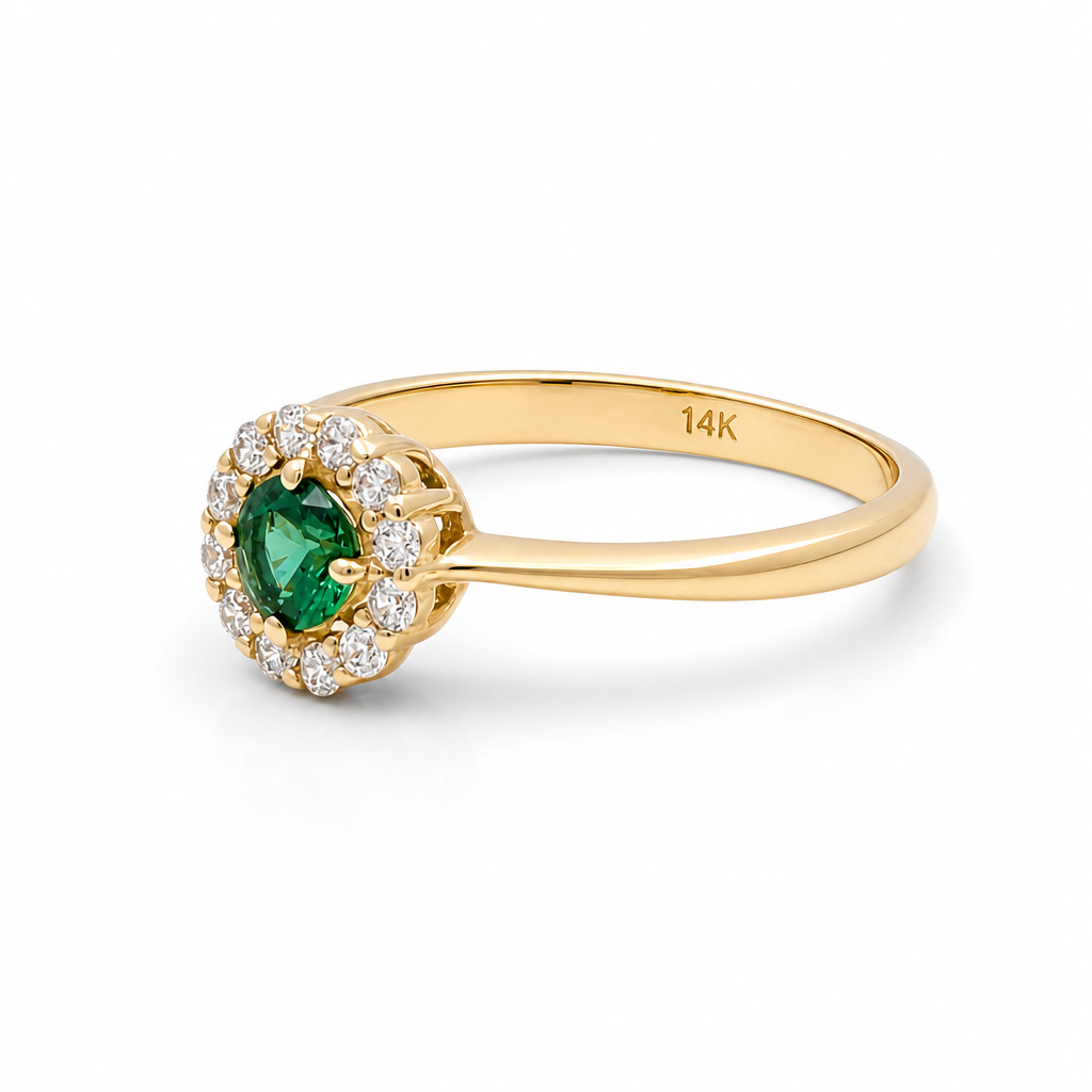 14K Yellow Gold Fashion Women's Rings with Green and White Cz Stone / Size: 6.5 / Weight: 2.0 GR / 308-00131