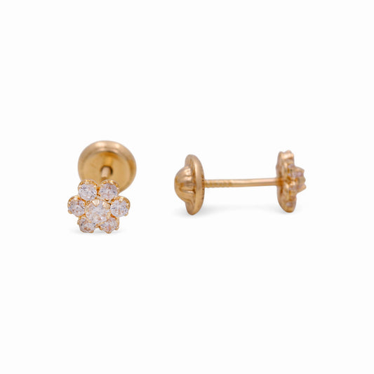14k Yellow Gold Flower Stud Earrings With Cz / 6-399601PS5