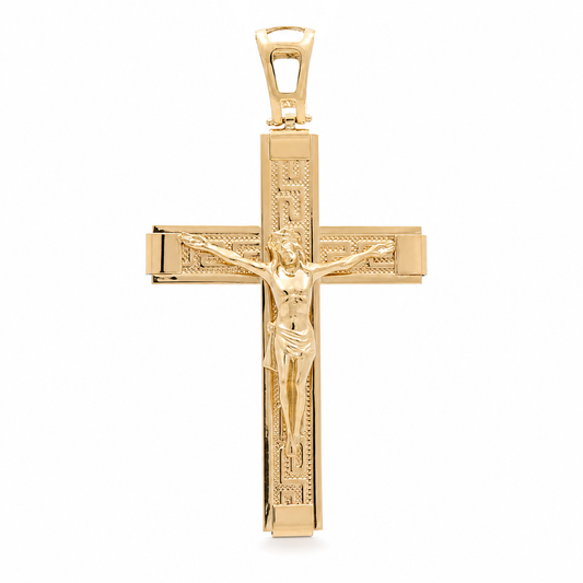 14K Yellow Gold large Cross Pendant with Christ / Weight: 9.4GR