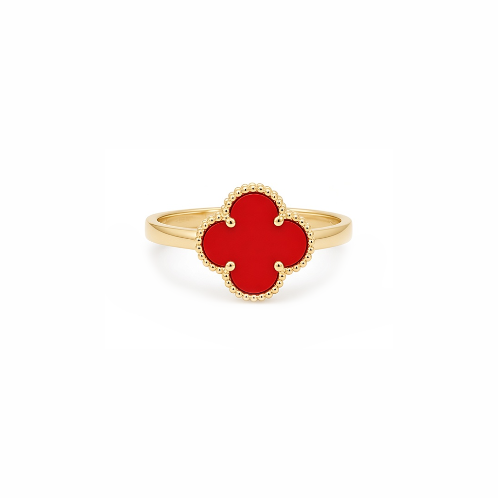 14K Yellow Gold Women's Red Clover Ring / Size: 7.5 / Weight: 1.6 GR / P04VR-14