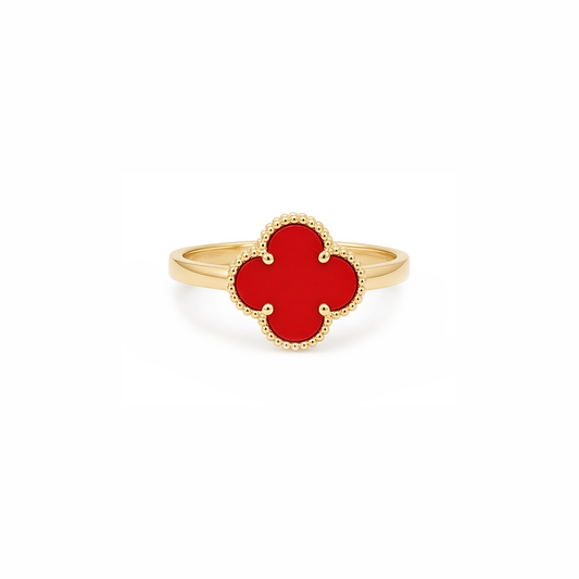14K Yellow Gold Women's Red Clover Ring / Size: 7.5 / Weight: 1.6 GR / P04VR-14
