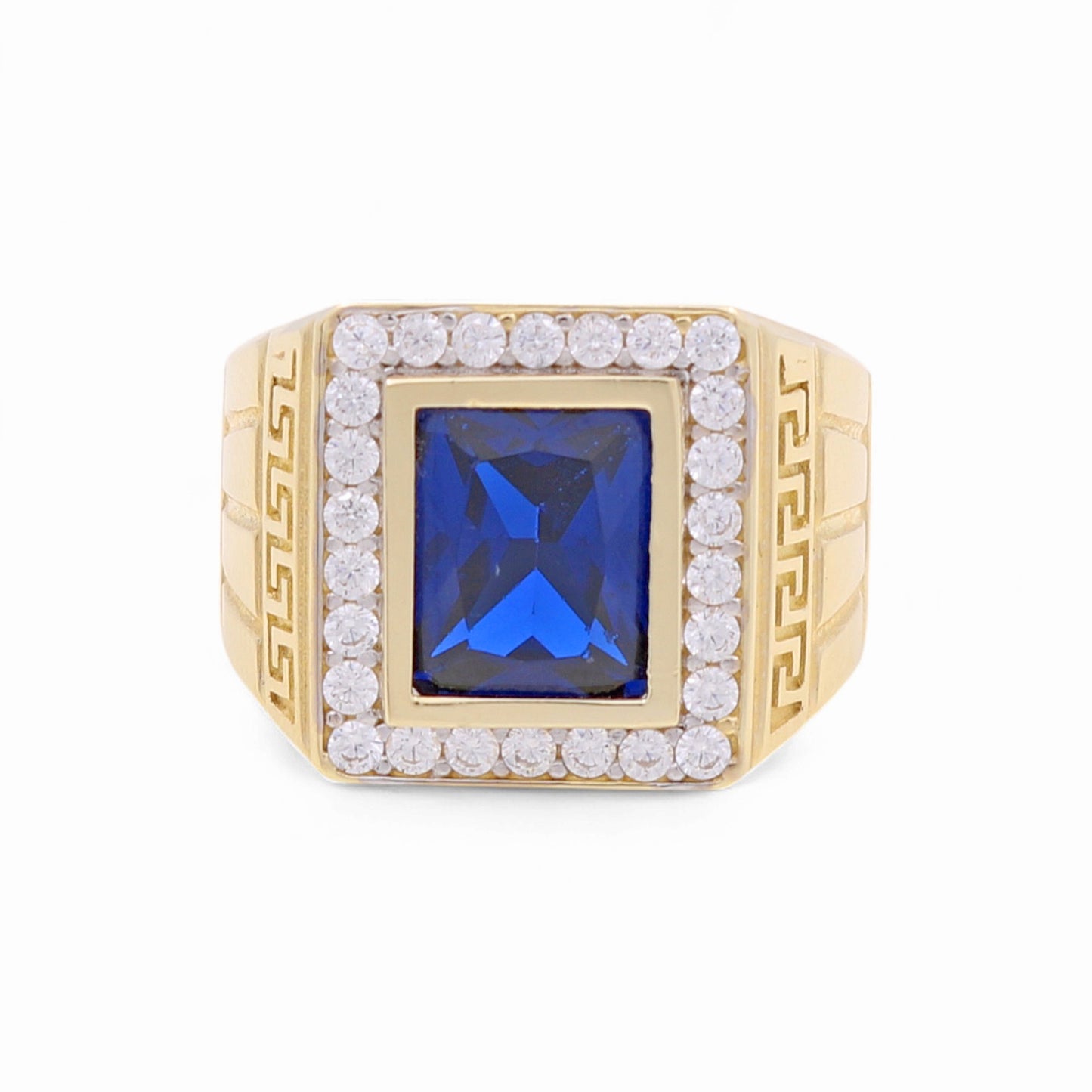 14k Rectangular Men's Ring with Greek, Blue and White Cz / Size 10.5 / Weight 11.7 GR / BOMR4FS-5