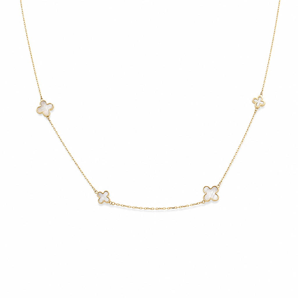 14K Yellow Gold Women's Necklace With Mother of Pearl Clover / Size: 17" / Weight: 3 GR / 401-01077