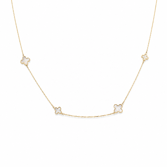 14K Yellow Gold Women's Necklace With Mother of Pearl Clover / Size: 17" / Weight: 3 GR / 401-01077