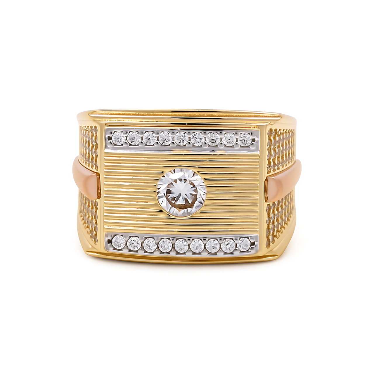 14K Yellow and Rose Gold Men’s Fashion Ring / Stone: Cz / Size 10 / Weight: 10.7 GR / COMRTT4FS-4